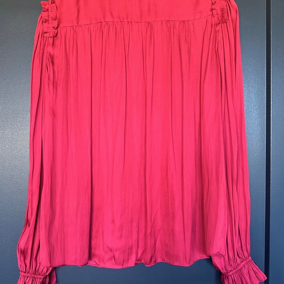 NWT | The Kooples | Red Satin V-Neck Long Sleeve Blouse with Ruffle Detail - Picture 4 of 6